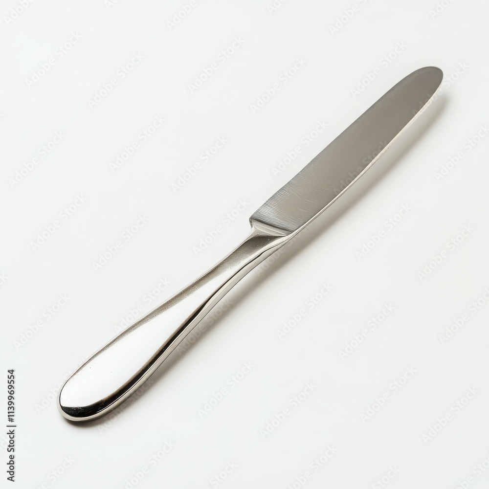 A classic butter knife with a rounded blade and simple handle on a white background A classic butter knife with a rounded blade and simple handle on a white background