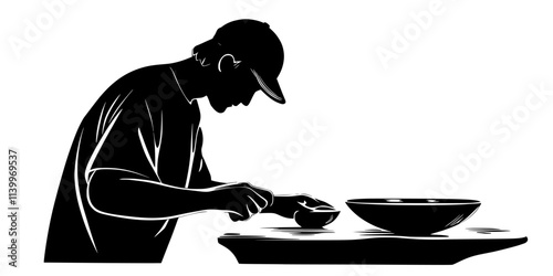 Individual grinding a stone surface to create smooth edges on a sculpture, Digital Art