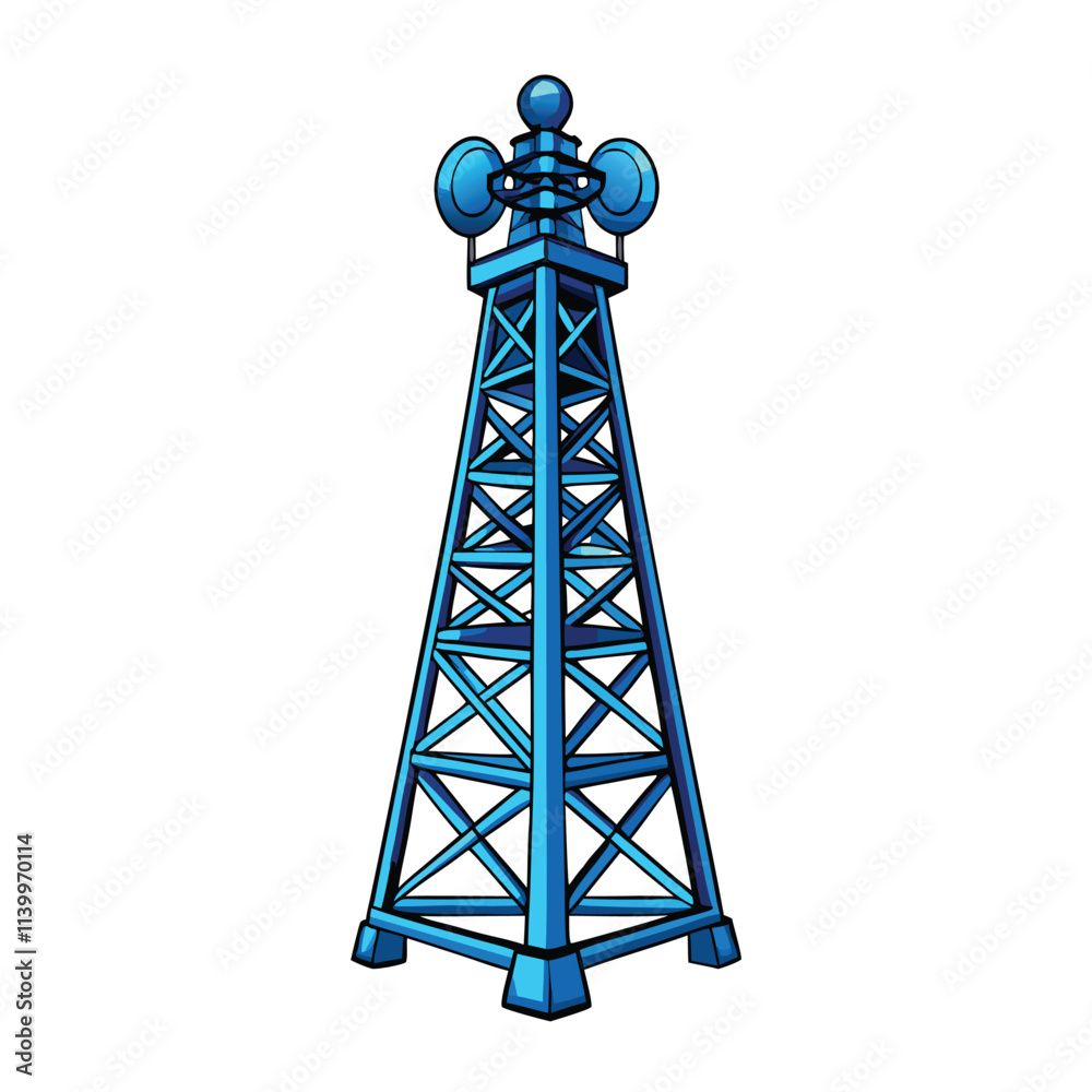 Generate a striking, isolated 3D render of a futuristic blue abstract telecommunication tower. Emphasize smooth curves and metallic textures. Generate a striking, isolated 3D render of a futuristic blue abstract telecommunication tower. Emphasize smooth curves and metallic textures.