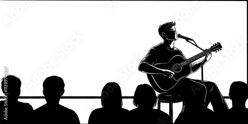 Musician playing guitar live for an audience in a venue, Digital Art
