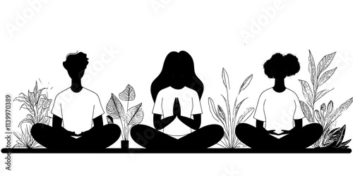 Participants enjoying a moment of silence during a mindfulness session, Digital Art