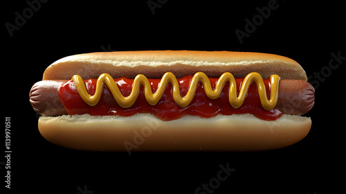 3D Render Hot Dog with Mustard and Ketchup photo