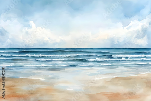 Serene Ocean Waves Crashing on Sandy Beach