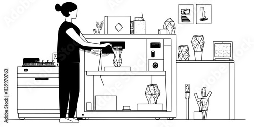 Person loading filament into a 3D printer to create a detailed sculpture, Digital Art