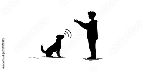 Person teaching a dog to spin using a hand signal, Digital Art