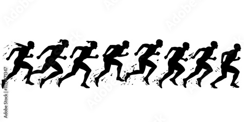 Runners practicing explosive starts from the track starting line, Digital Art