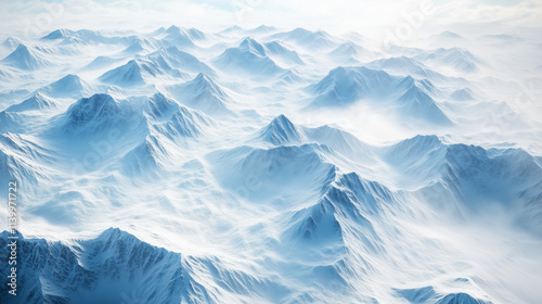 Aerial view of white snowy mountains photo