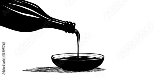 Soy sauce being poured into a small dipping dish on a table, Digital Art