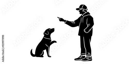 Trainer instructing a dog to fetch an object as part of a trick routine, Digital Art