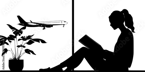 Traveler reading a printed itinerary for a private jet tour while seated indoors, Digital Art