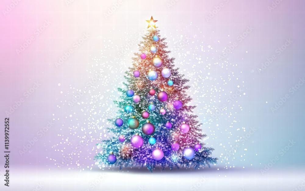 Decorated christmas tree with ornaments and lights, bright white background for festive holiday designs Decorated christmas tree with ornaments and lights, bright white background for festive holiday designs