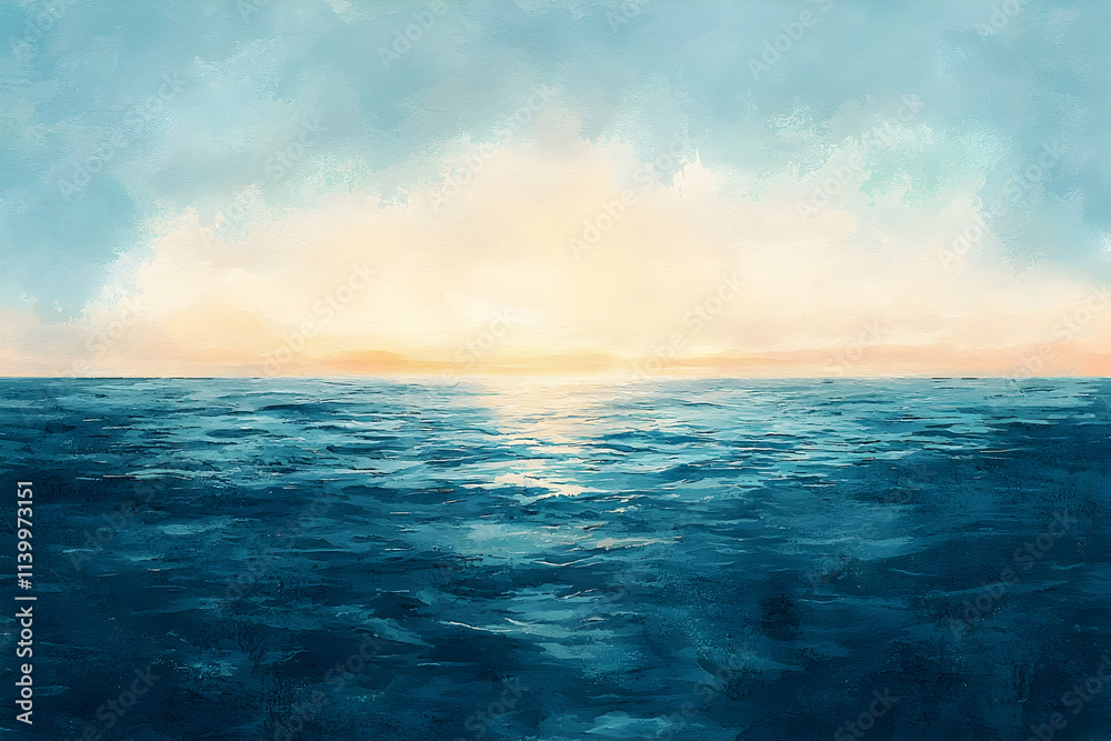 Ocean Sunset: Serene Seascape Painting Ocean Sunset: Serene Seascape Painting