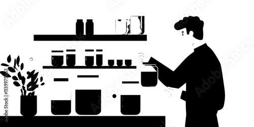 A person checking the contents of a fermenting jar for progress, Vectorized Art