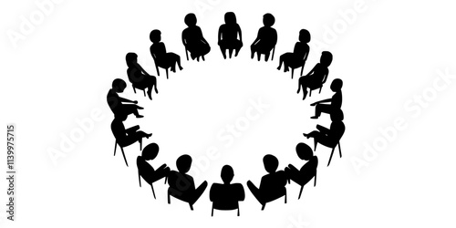 A person engaging in a conversation circle at a language immersion workshop, Vectorized Art