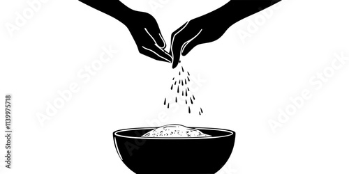 A person discarding excess sourdough starter into a bowl for storage, Vectorized Art