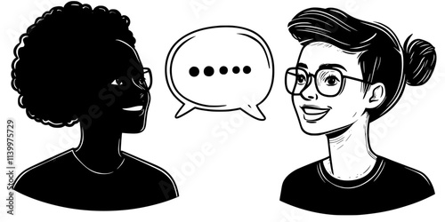 A person engaging in a dialogue with a language instructor during practice, Vectorized Art