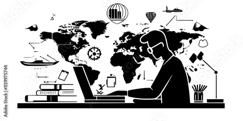 A person engages in language learning activities at a cultural festival, Vectorized Art