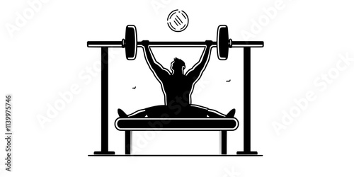 Person executing a bench press while lying on a flat bench and gripping a barbell overhead, Vectorized Art