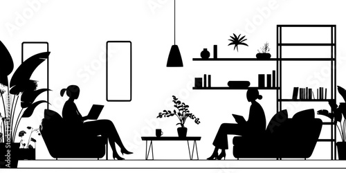 Person learning language from a host family member during a homestay, one-on-one conversation, Vectorized Art
