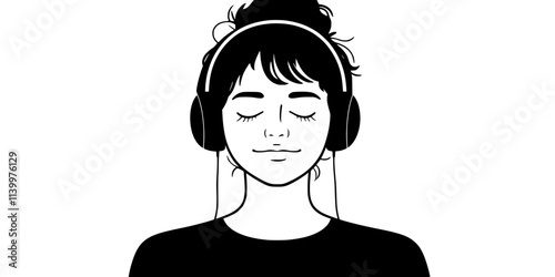 A person listening to vocabulary drills on a language learning podcast, Vectorized Art