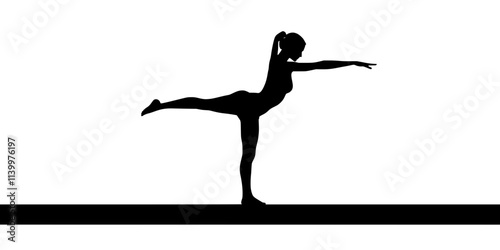A person performing standing bow pose, balancing on one leg in a heated environment, Vectorized Art