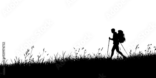 A person trekking across open plains as part of a multi-day hike, Vectorized Art