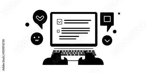 A person typing responses for a language assessment in an online course, Vectorized Art