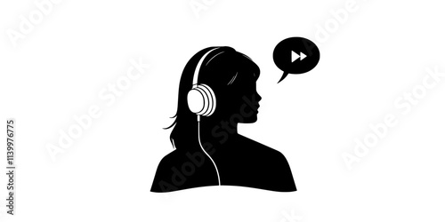 A person using headphones while listening to a foreign conversation recording, Vectorized Art