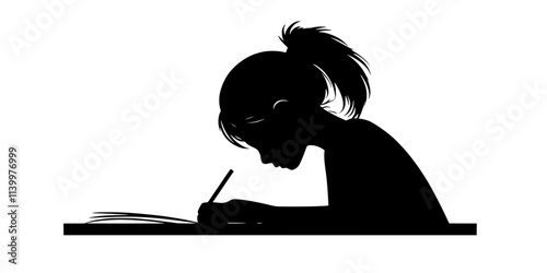 A person writing a short paragraph in a language practice session, Vectorized Art