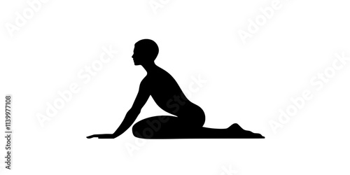 Practitioner in half pigeon pose, resting over bent leg, Vectorized Art