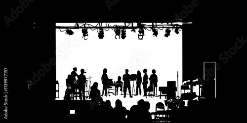 A rehearsal setting where cast members explore character development together, Vectorized Art