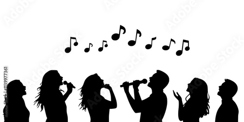 Singer demonstrating vocal techniques for blending in a group performance, Vectorized Art