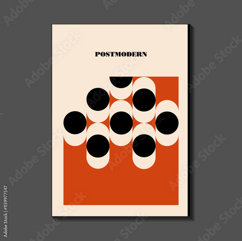 Poster inspired postmodern of vector abstract dynamic symbols with bold geometric shapes, useful for web background, poster art design, magazine front page, hi-tech print, cover artwork.