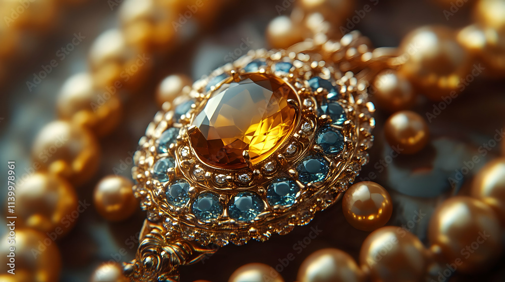 Golden Jewel with Gemstones and Pearls - Close-up Photography Golden Jewel with Gemstones and Pearls - Close-up Photography