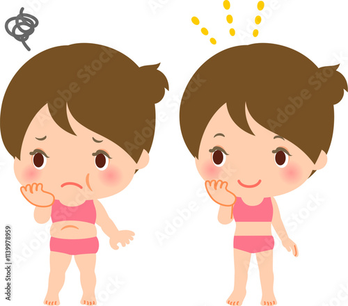 肥満を気にしている女性と痩せた笑顔の女性