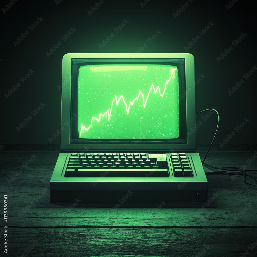 Retro Computer with Green Graph Display Retro Computer with Green Graph Display