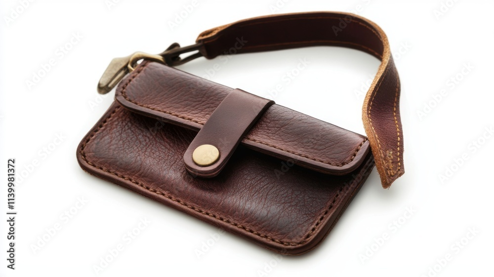 Elegant Brown Leather ID Card Holder Isolated on White Elegant Brown Leather ID Card Holder Isolated on White