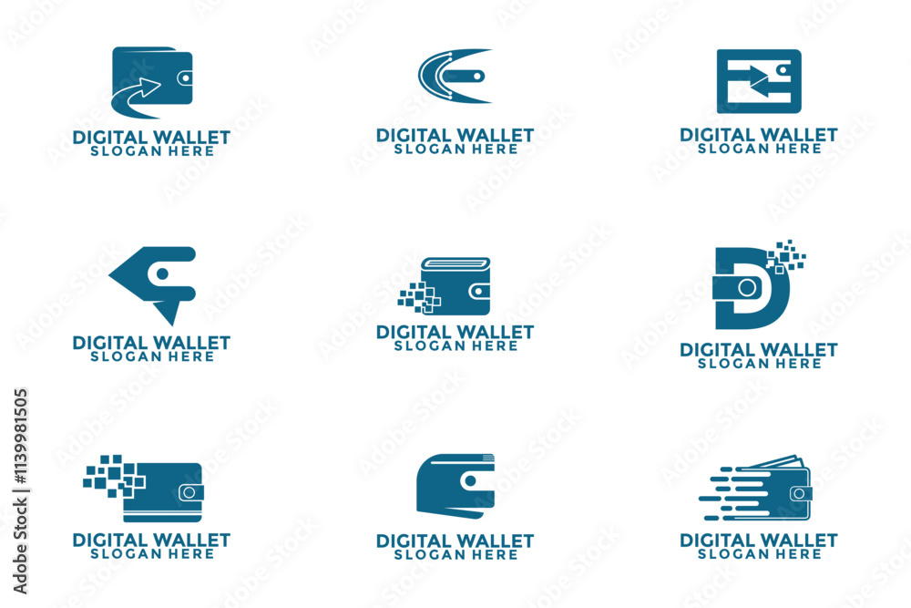 Set of Digital wallet logo design template, Digital Money logo design vector Set of Digital wallet logo design template, Digital Money logo design vector