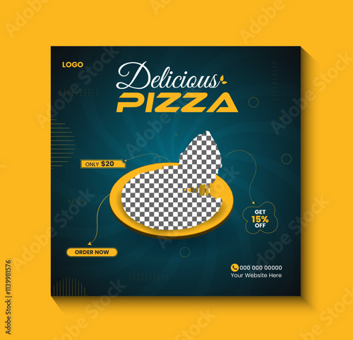 Delicious pizza social media banner template.