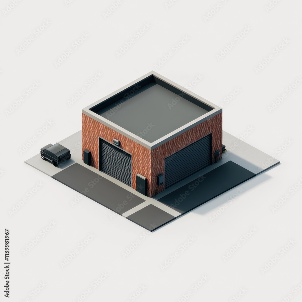 Garage Building with Vehicle Outside Garage Building with Vehicle Outside