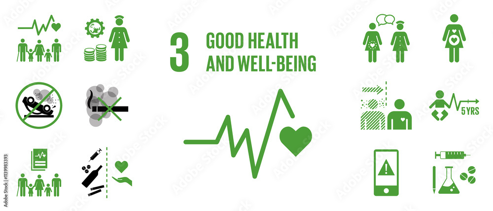 SDG Goal 3 Good Health and Well-Being Vector with Targets and Icons SDG Goal 3 Good Health and Well-Being Vector with Targets and Icons