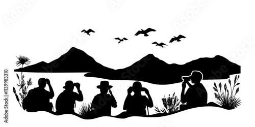 Conservationists leading a group on a tour of protected lands to explain restoration efforts, Vectorized Art