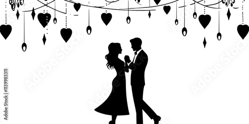 Couples enjoying a romantic evening while dancing together in a ballroom, Vectorized Art