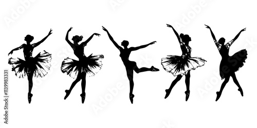 Dancers performing intricate movements on stage during a classical ballet performance, Vectorized Art