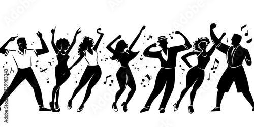 Dancers practicing their footwork in a salsa class at a community center, Vectorized Art
