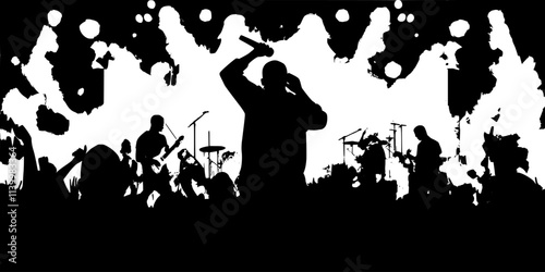 Engineer capturing live performances of hip-hop artists in a venue, Vectorized Art