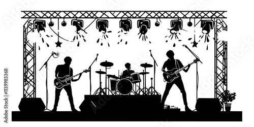 Engineer capturing sound from a live band on stage during a performance, Vectorized Art