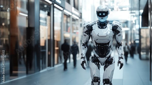 Wallpaper Mural Advanced humanoid robot walking through a modern city mall Torontodigital.ca