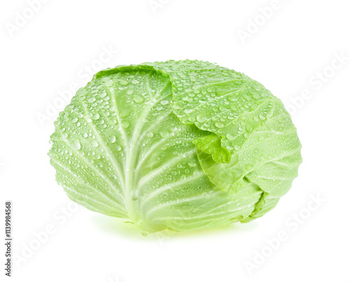 cabbage with drops of water isolated on white background