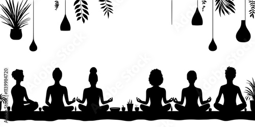 Participants focusing on relaxation techniques during a guided meditation workshop, Vectorized Art